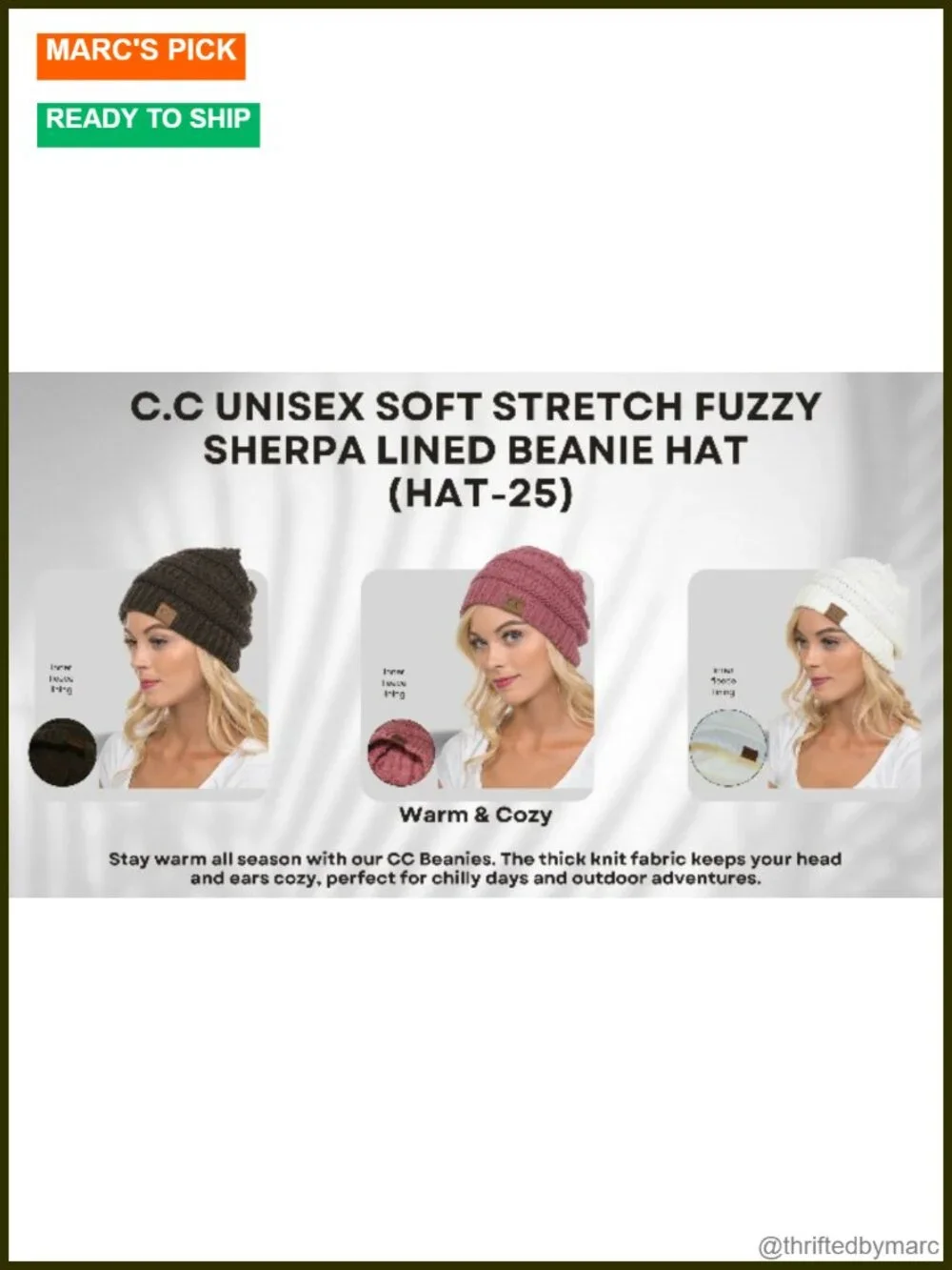 Unisex Chunky Cable Knit Beanie with Sherpa Fleece Lining